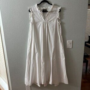 Chepe Italy White 100% Cotton Maxi Dress LARGE Flutter Sleeves Pockets